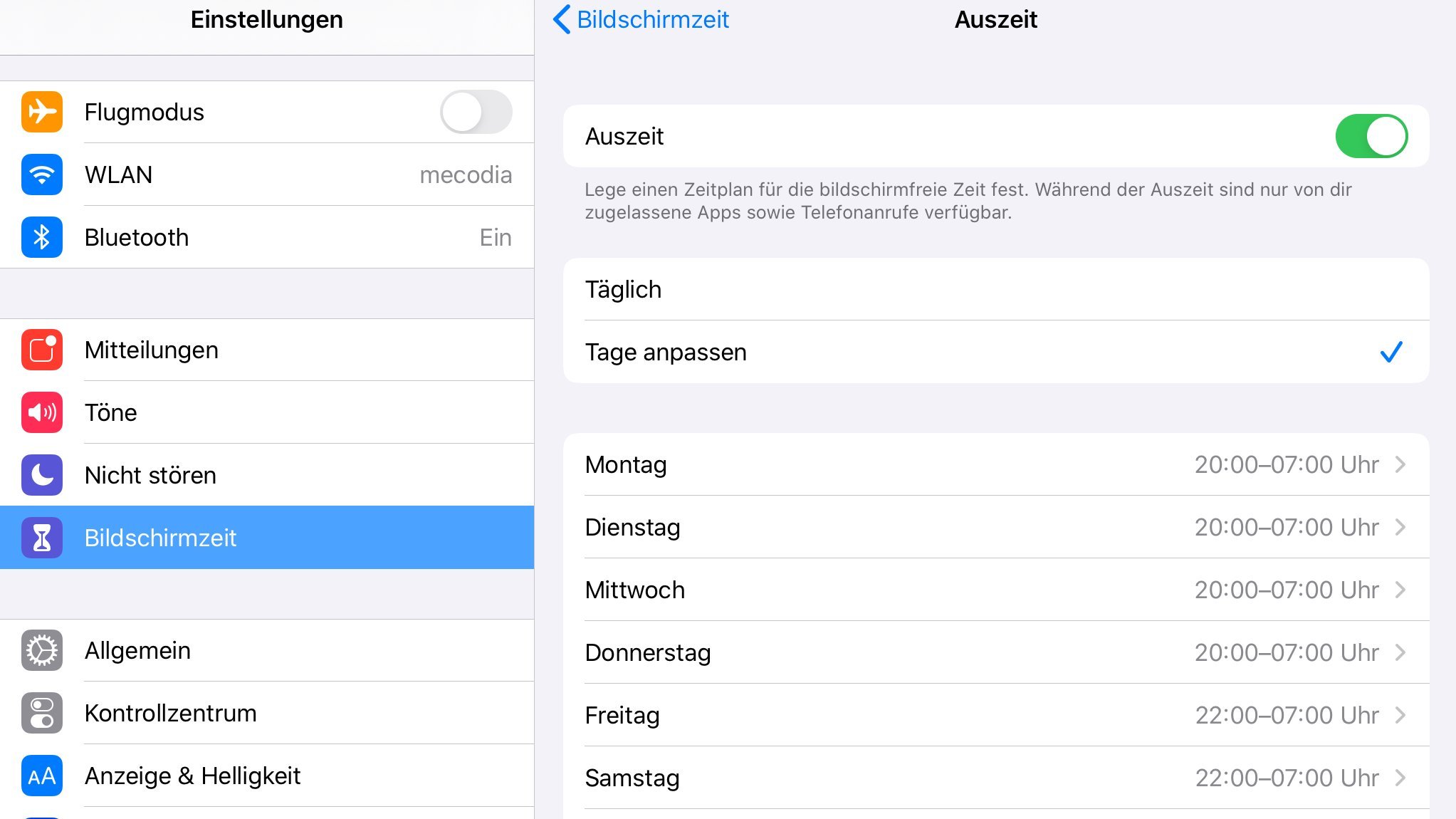 iOS Einstellung Auszeit