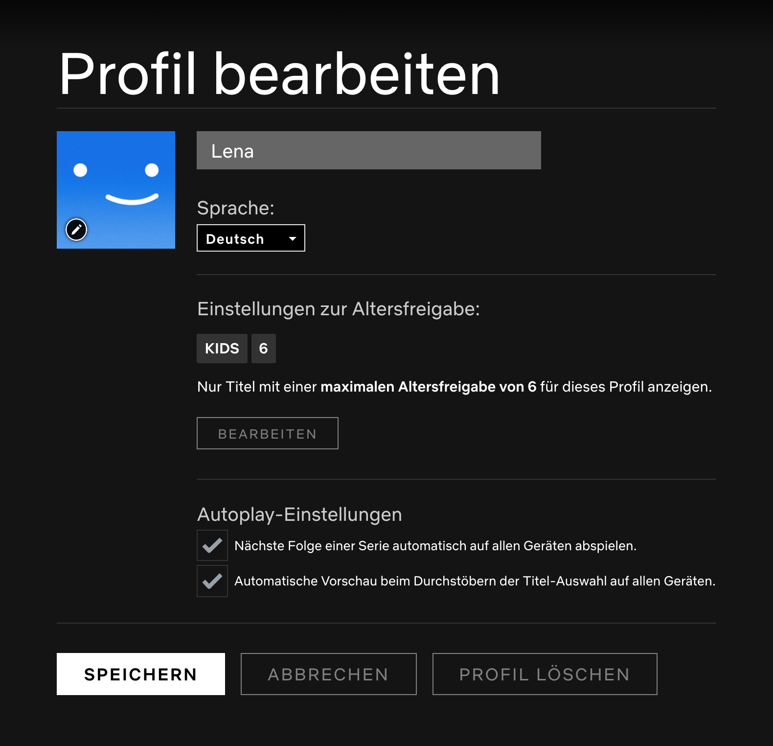 Netflix Profilbearbeitung