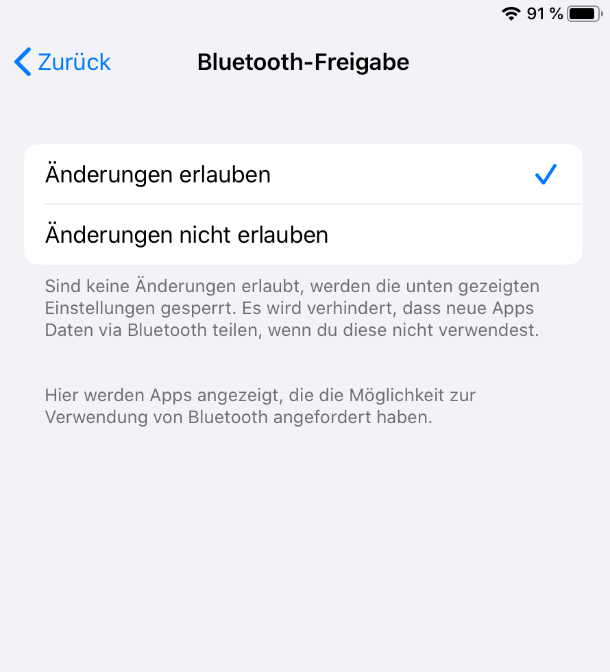 iOS Einstellung Bluetooth-Freigabe