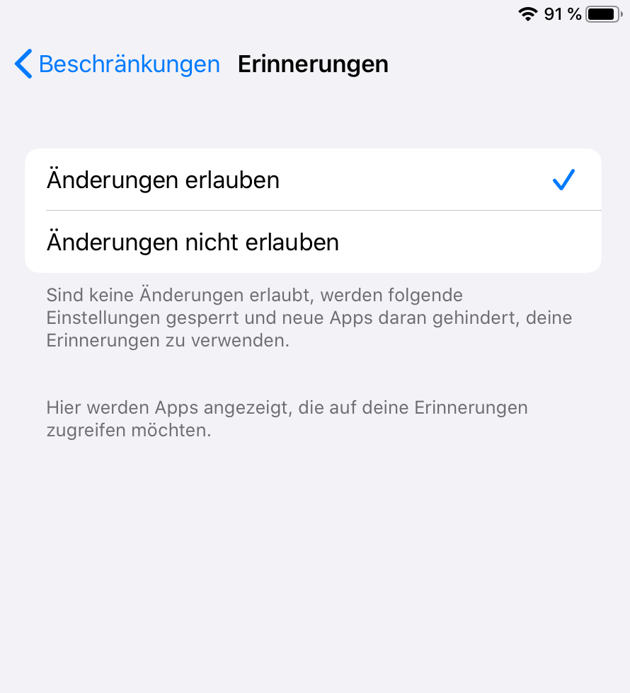 iOS Einstellung Erinnerungen